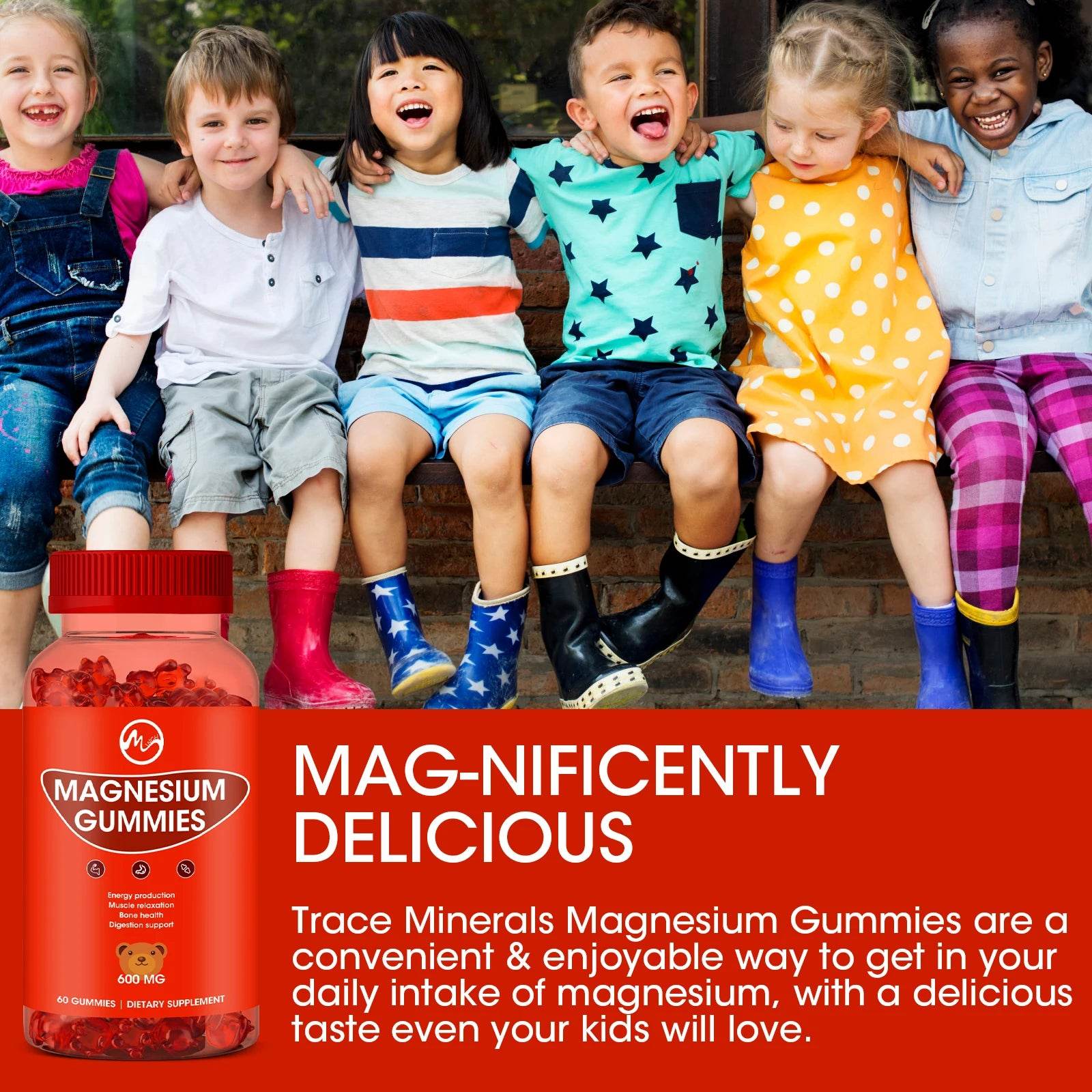 Magnesium Glycinate Gummies - Support Sleep Relax Nerves- Good Mood Brain Health Muscle Strengthen and Bones