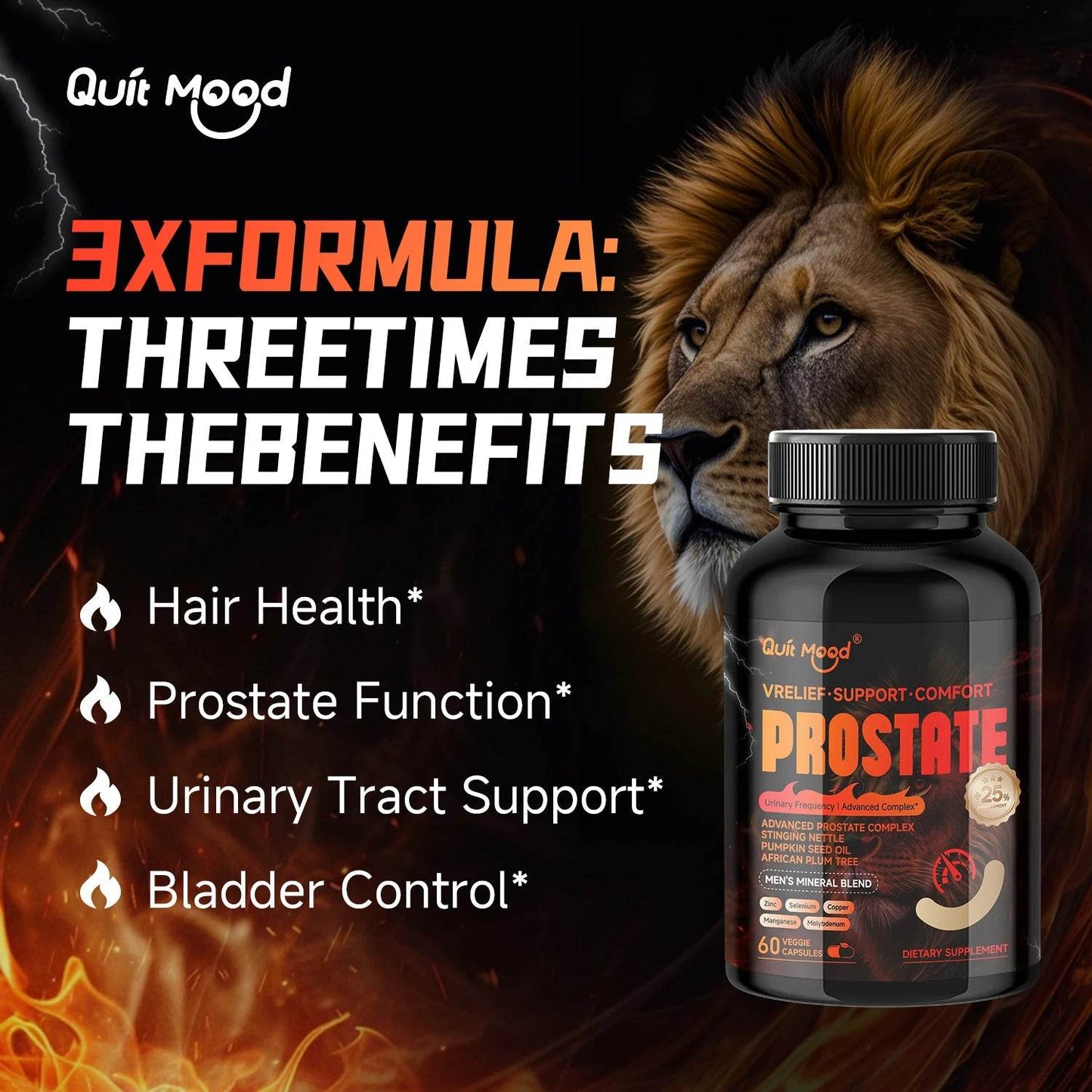 Quit mood - Advanced Prostate Support | Stinging Nettle, Pumpkin Seed Oil & African Plum Extract | 60 Caps - Men’s Health Focus