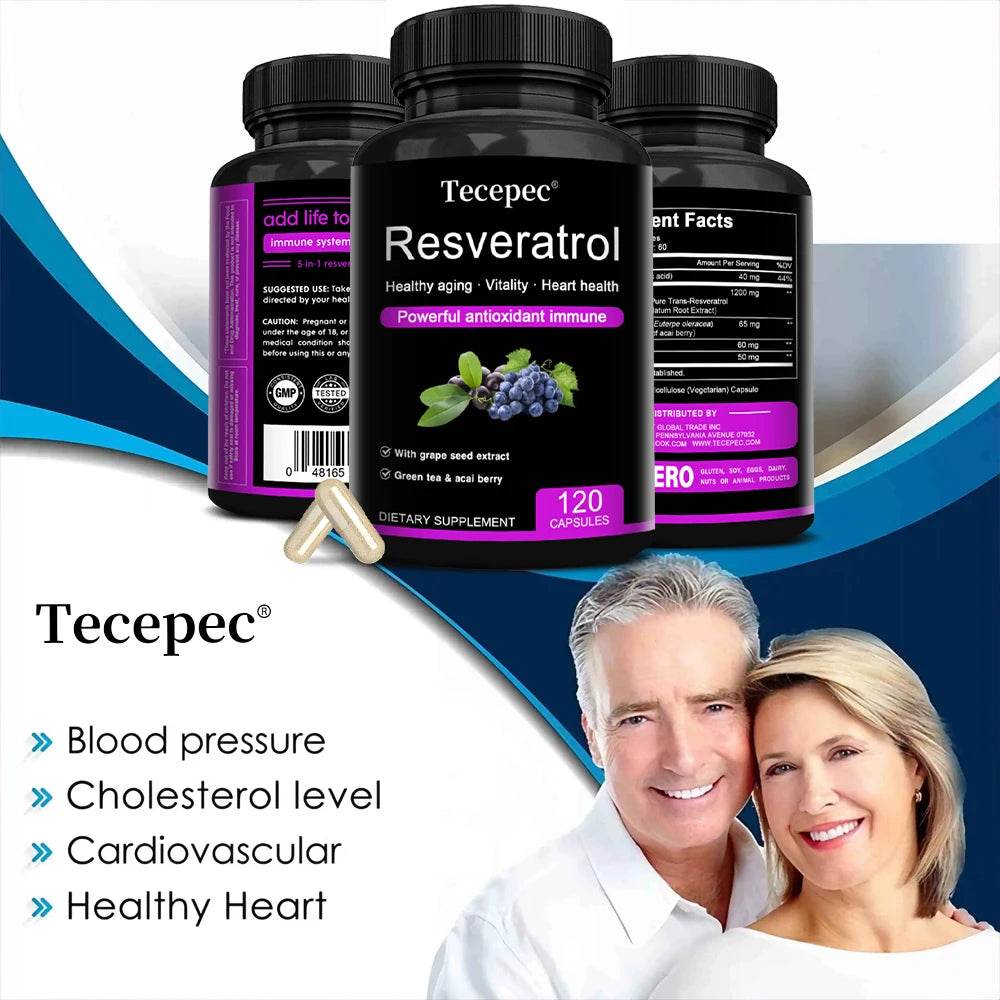 Resveratrol Supplement - Powerful Formula for Healthy Aging, Immune Support & Heart Health with Green Tea Leaf & Grape Seed