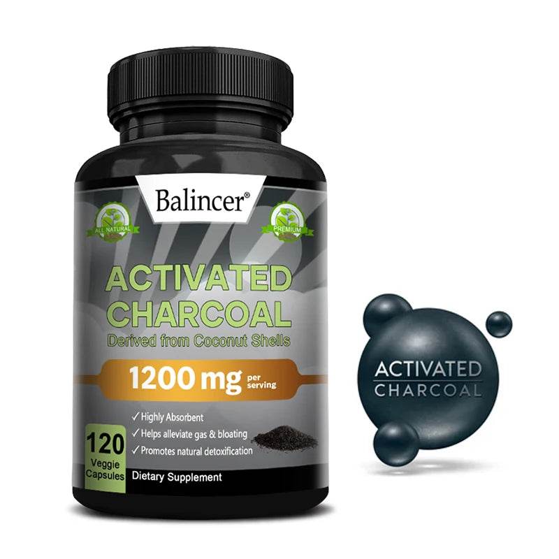 Activated Charcoal Capsules 1,200 Mg - Organic Coconut Shell, Helps Relieve Gas & Bloating, Detox & Bowel, Digestive Supplement 120count United States