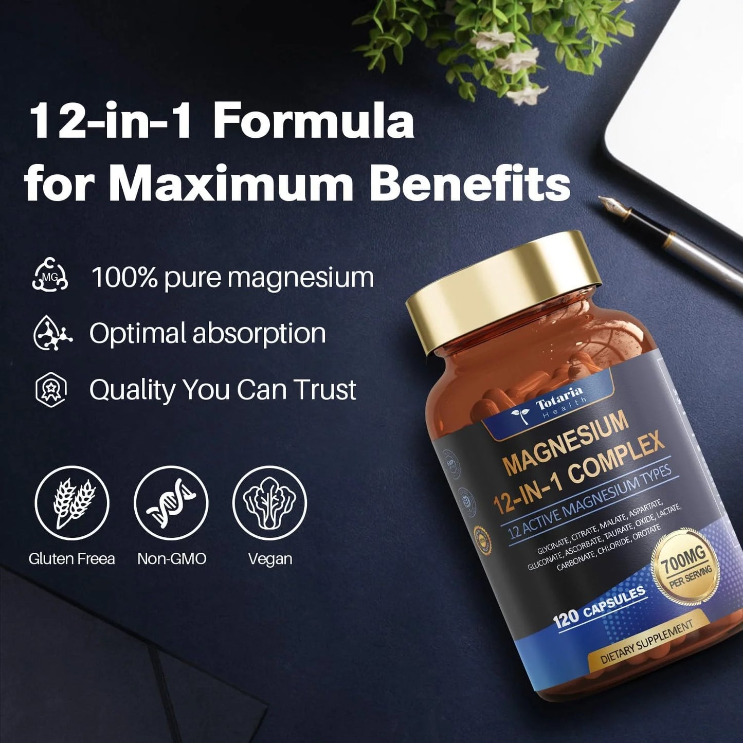 Magnesium Complex 700mg 12 in 1 Magnesium Supplement with Glycinate Citrate Malate Oxide Taurate Aspartate Orotate Magnesium