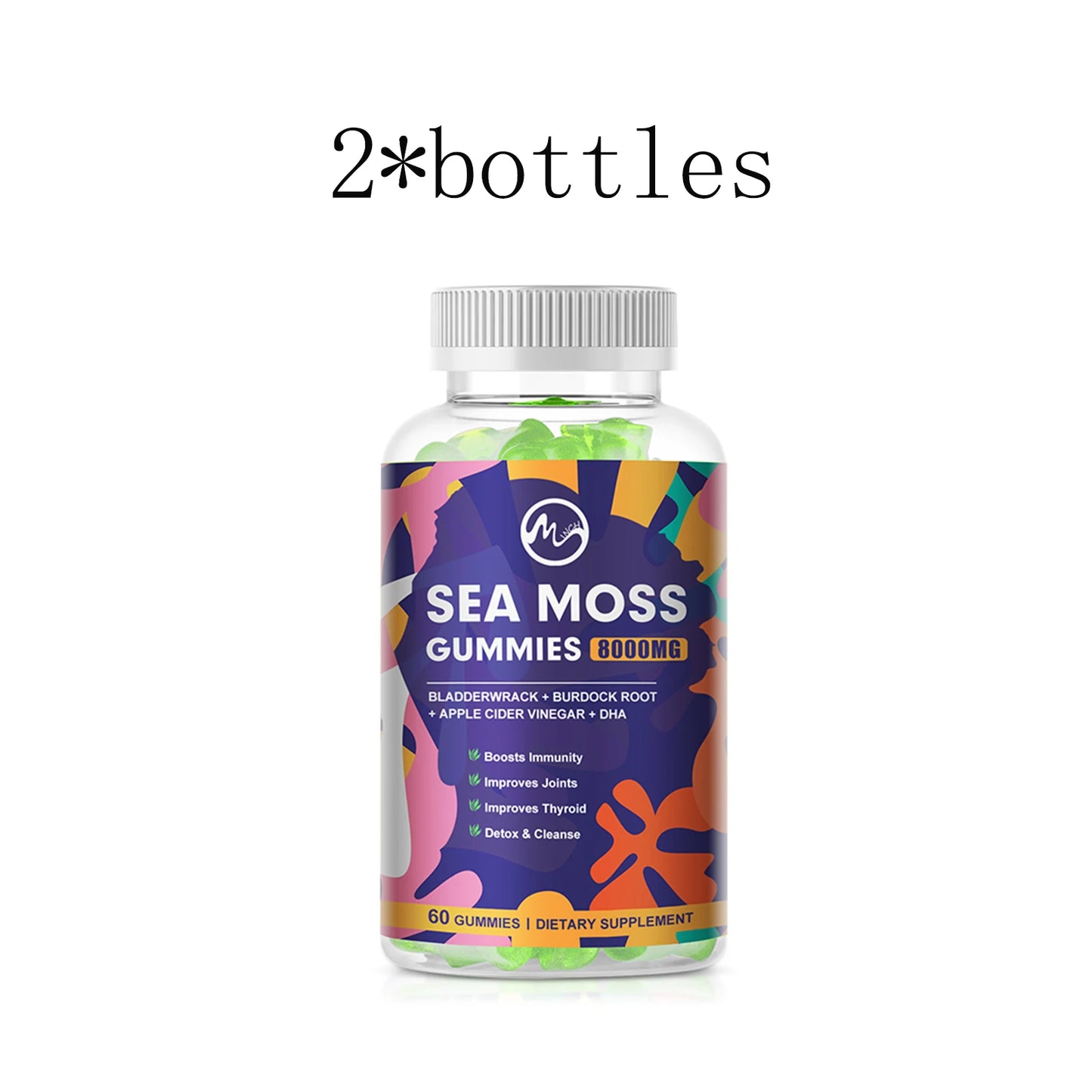 Sea Moss Gummies - 60 Gummies - Made with Bladderwrack & Burdock Root - Seamoss Supplement for Thyroid, Energy, Immune Support 2 bottles United States