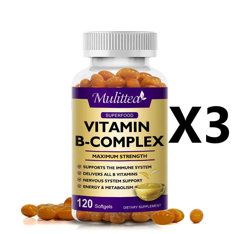Mulittea Vitamin B Complex Capsules Help Relieve Fatigue Improve Digestion Reduce Stress Better Mood Support Immune Supplement 120pcs 3bottles United States
