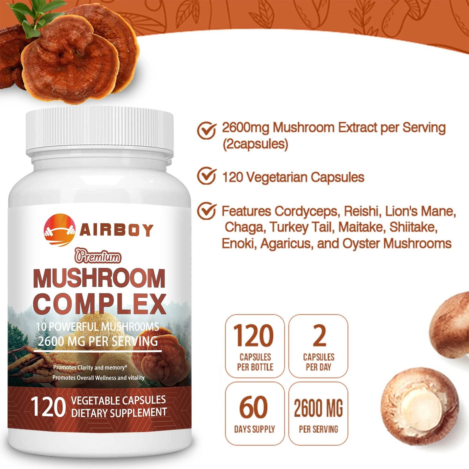 Mushroom with Lions Mane Natural Energy Supplement Capsules