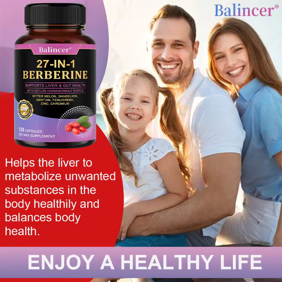 Roksy berberine dietary supplement in capsule form, 120 capsules for liver support and metabolic health
