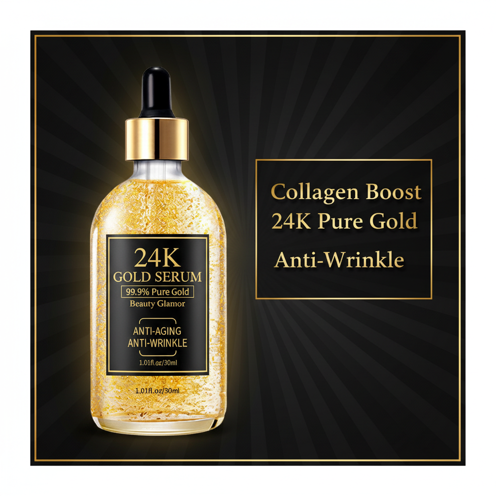 Roksy 24K Gold Serum 30ml for collagen boost and wrinkle reduction, serum anti aging best