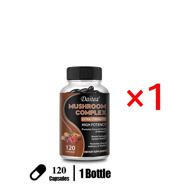 Mushroom Complex Supplement Focus Clarity Memory Support Immune United States 120 count