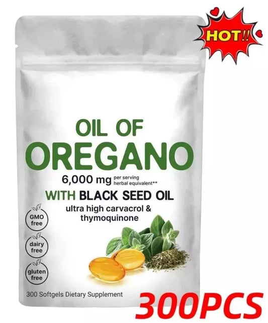 Oil of Oregano with Black Seed, 300 softgels dietary supplement with high carvacrol content