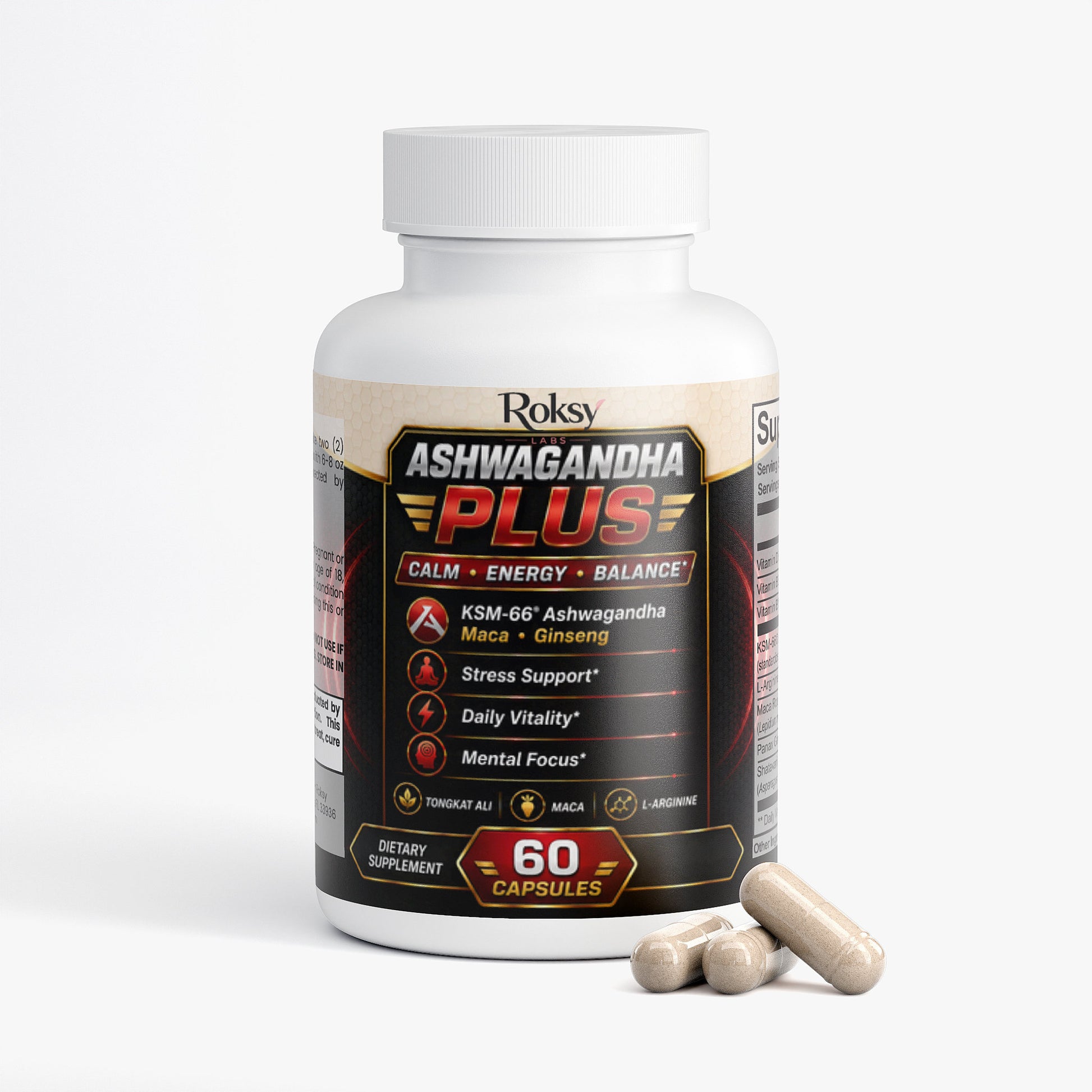 Roksy Ashwagandha withania Plus 60 capsules for stress support and mental focus