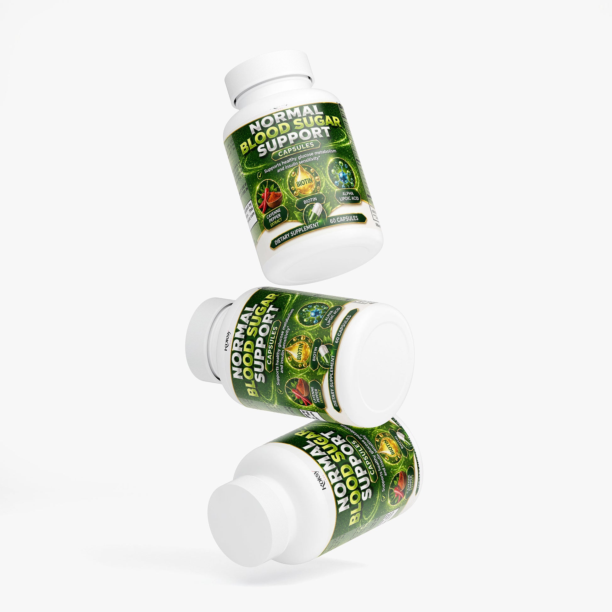 Roksy Normal Blood Sugar Support Supplement Bottles for Healthy Blood Glucose Sugar Level Management
