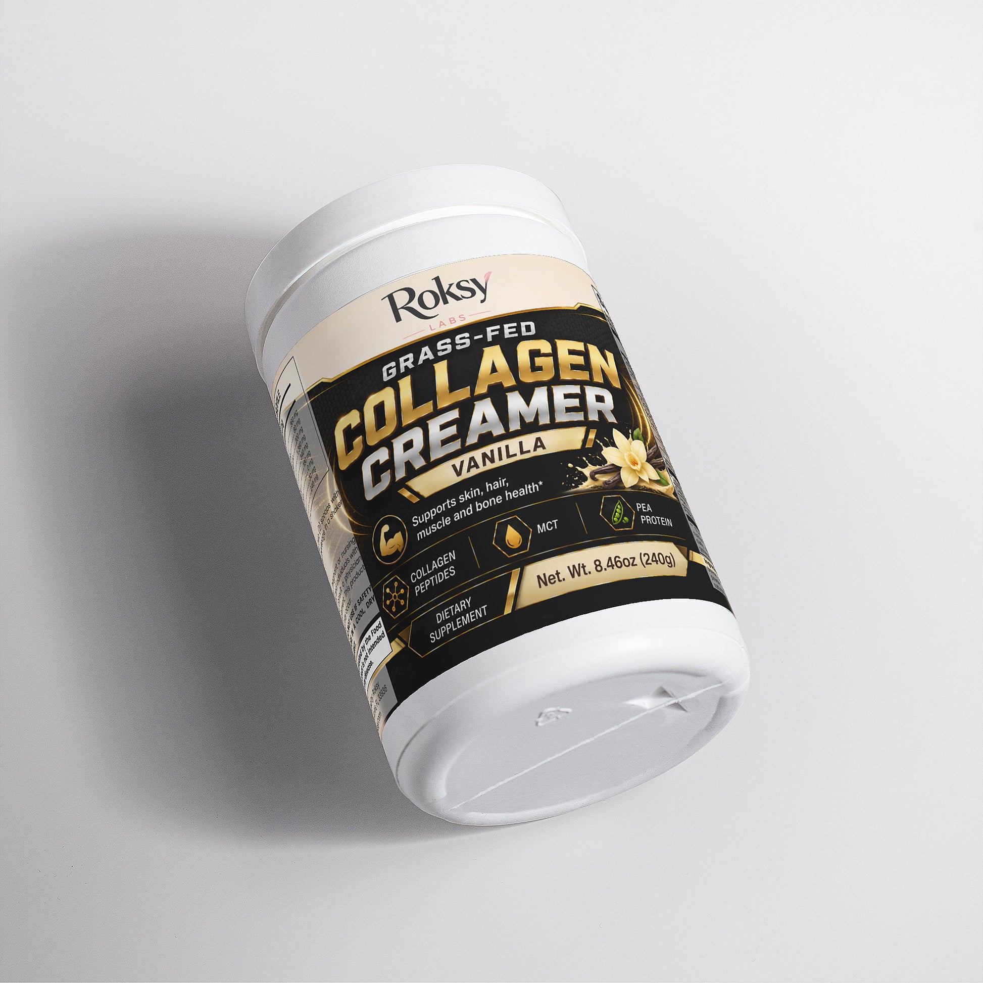 Roksy Grass-Fed Collagen Creamer in Vanilla for skin, hair and nail health with collagen grass fed peptides