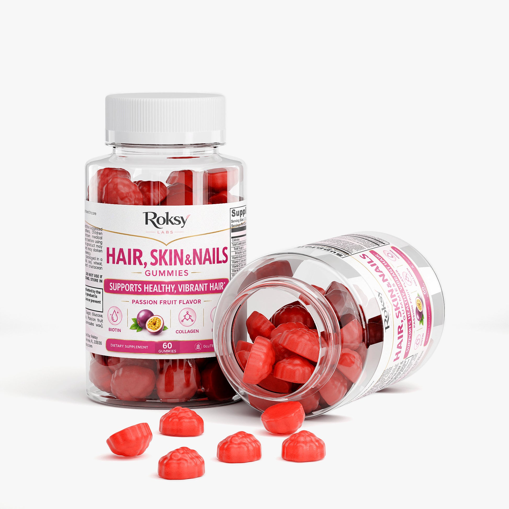 Roksy Hair, Skin & Nails Gummies 60 count in Passion Fruit Flavor, collagen supplements for skin health