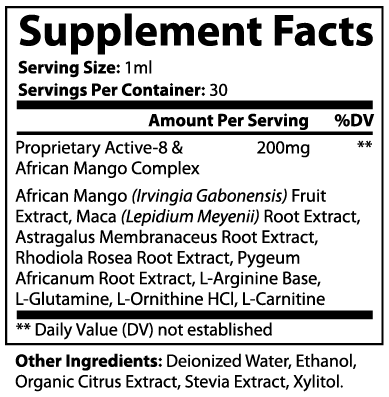 Roksy diet supplement liquid with African Mango and herbal extracts for weight management in 30 servings