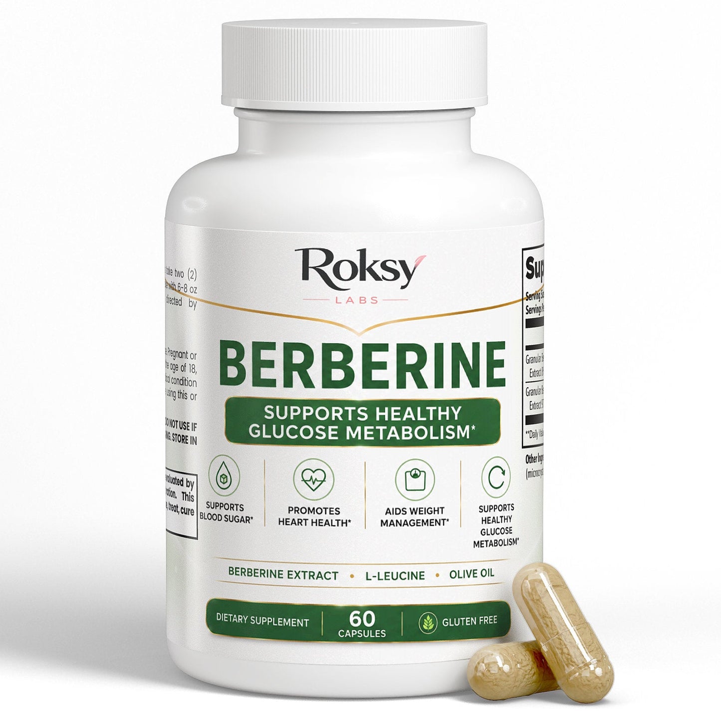 Roksy Berberine Capsules 60 count for weight management and supports healthy glucose metabolism