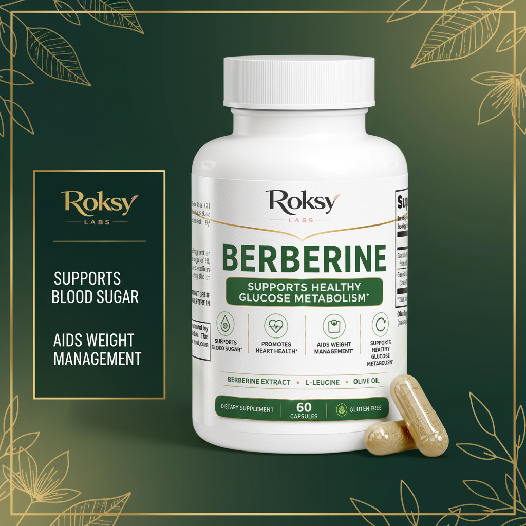 Roksy Berberine Dietary Supplement in capsule form, 60 capsules supports healthy glucose metabolism and weight management
