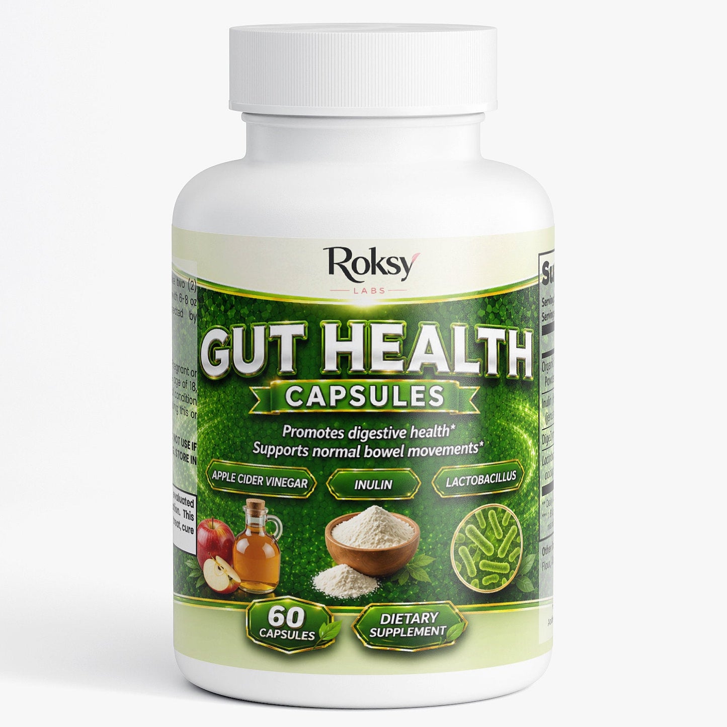 Roksy Gut Health Capsules with Probiotics for Digestive Support and Normal Bowel Movements