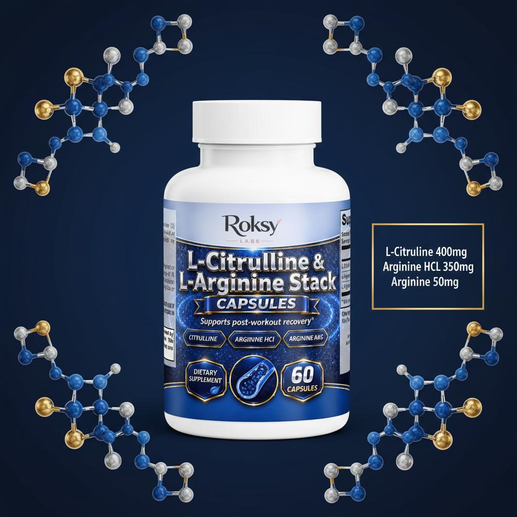 Roksy L-Citrulline & L-Arginine Stack capsules 400mg for effective post-workout recovery support