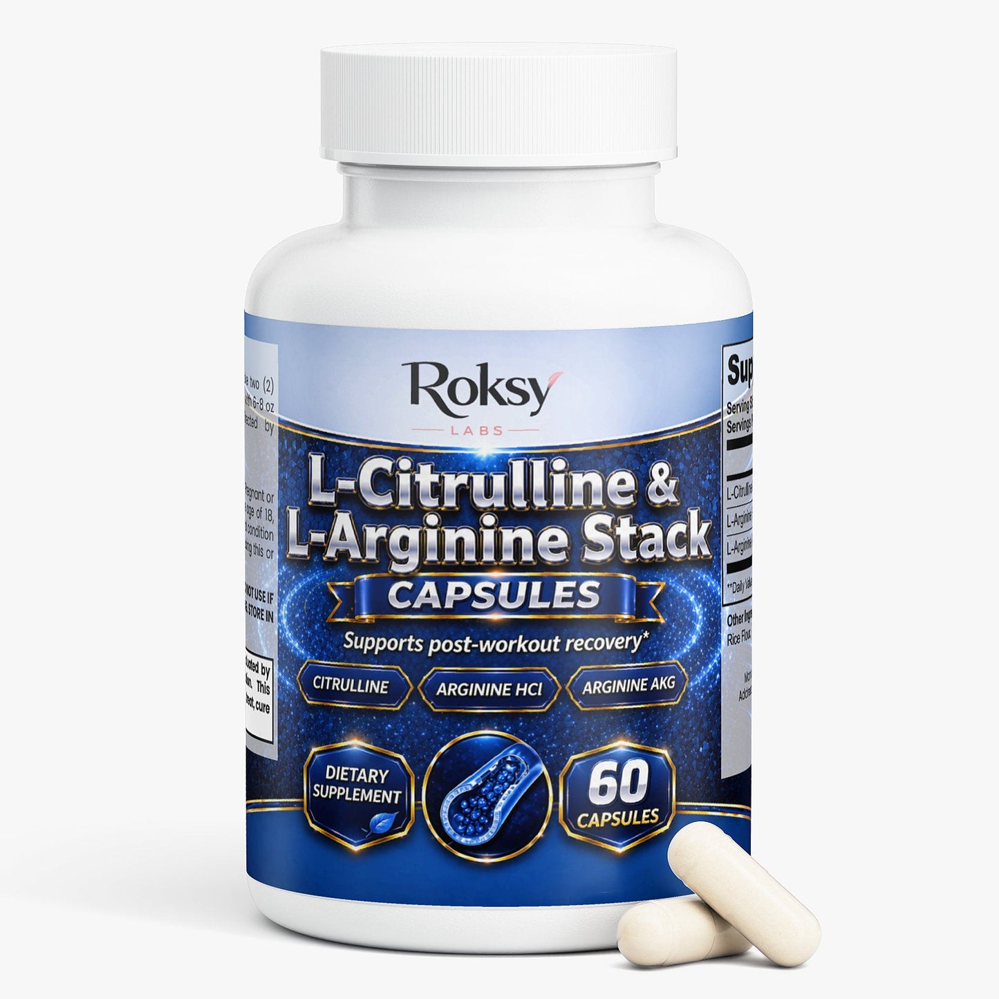 Roksy L-Citrulline & L-Arginine Stack capsules 60 count supports post-workout recovery