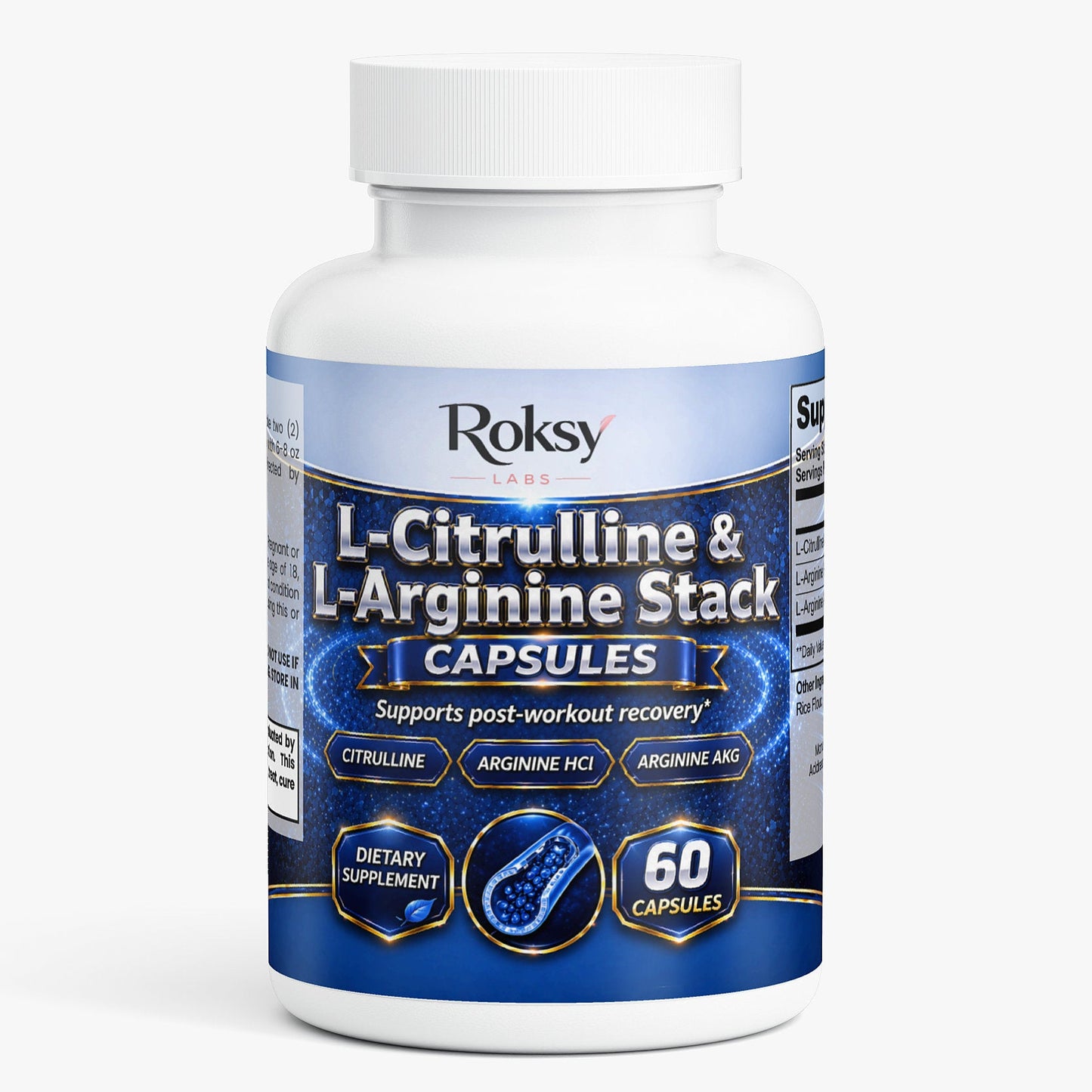 Roksy L-Citrulline & L-Arginine Stack capsules 60 count for post-workout recovery support