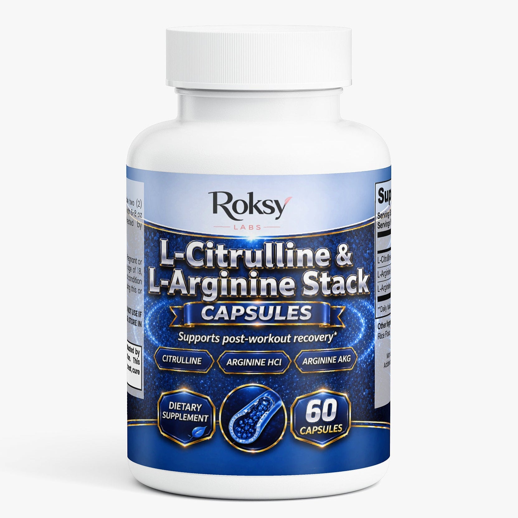 Roksy L-Citrulline & L-Arginine Stack capsules 60 count for post-workout recovery support