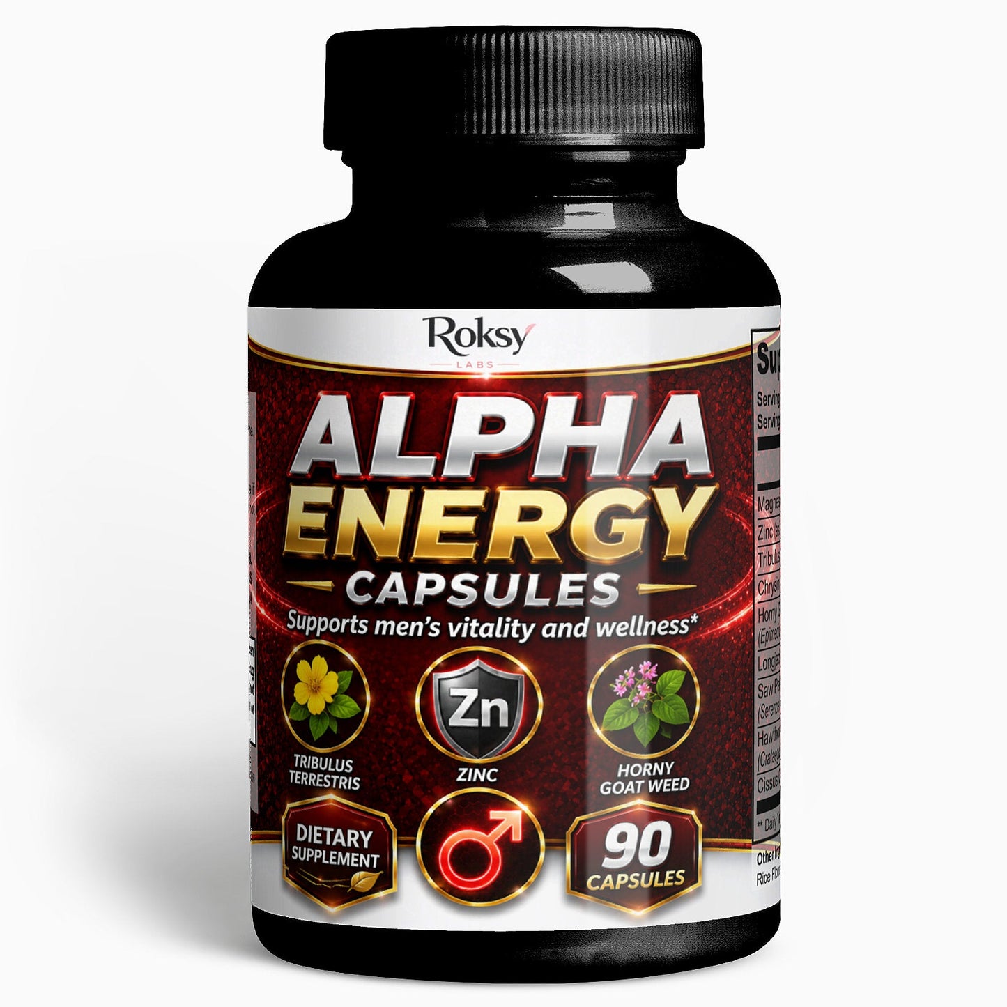 Roksy Alpha Energy Capsules for men’s vitality and wellness, a libido supplement with natural ingredients