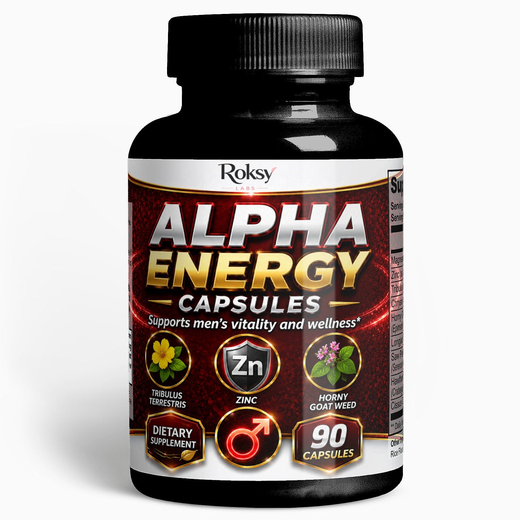 Roksy Alpha Energy Capsules for men’s vitality and wellness, a libido supplement with natural ingredients
