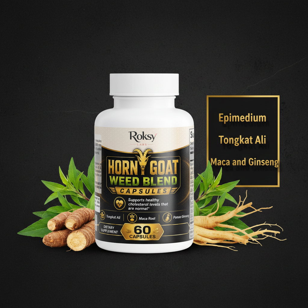 Roksy Horny Goat Weed Blend Male Vitality Supplement in 60 capsules for enhanced male health