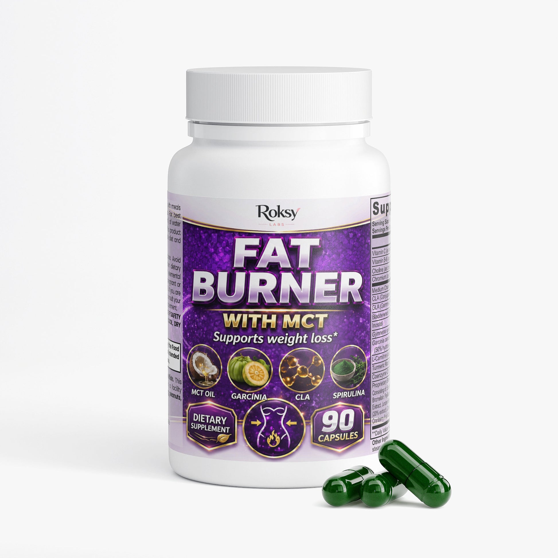 Roksy Fat Burner Dietary Supplement with MCT Oil in 90 Capsules for Weight Management