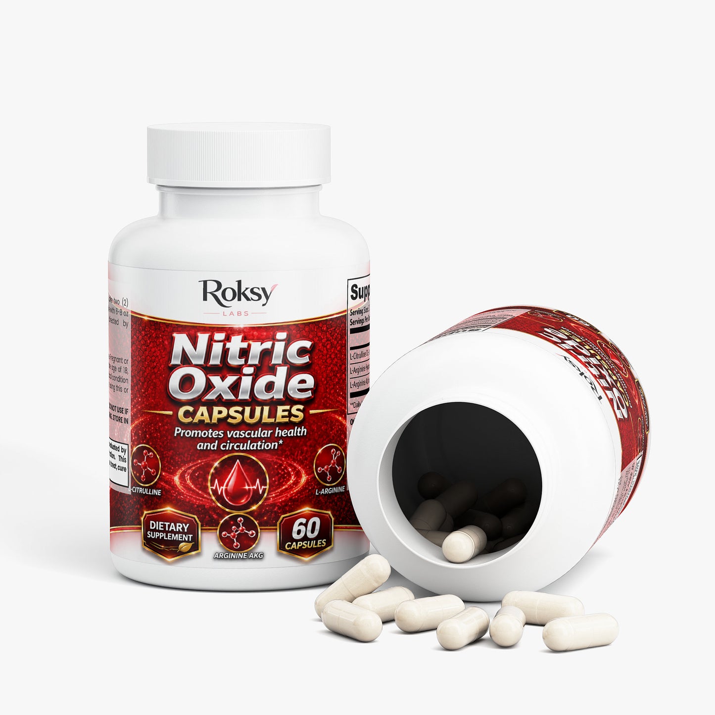 Roksy Nitric Oxide Capsules for post-workout recovery with 60 dietary supplement capsules