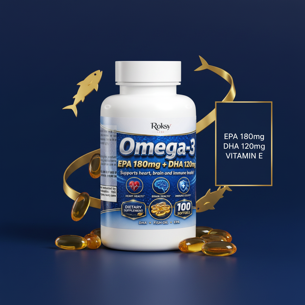 Roksy Omega 3 Fish Oil Supplement 100 softgels for heart and brain health support