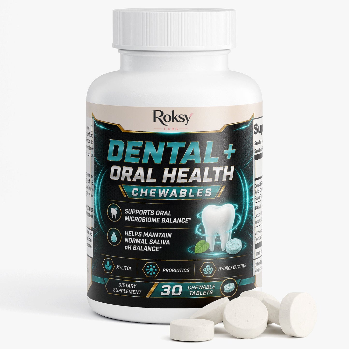 Roksy Dental + Oral Health Chewables 30 count with probiotics for oral health hygiene