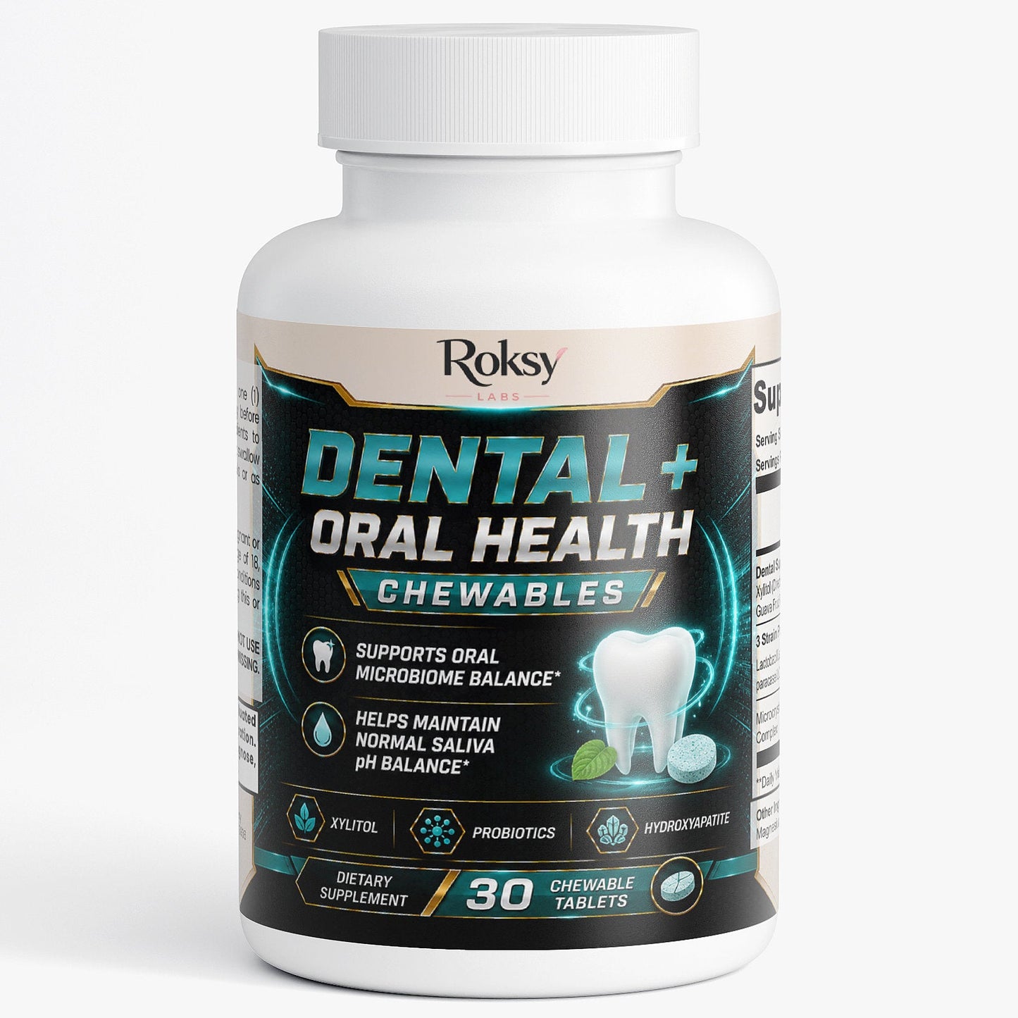 Roksy Dental + Oral Health Chewables 30 count for supporting oral health hygiene and microbiome balance