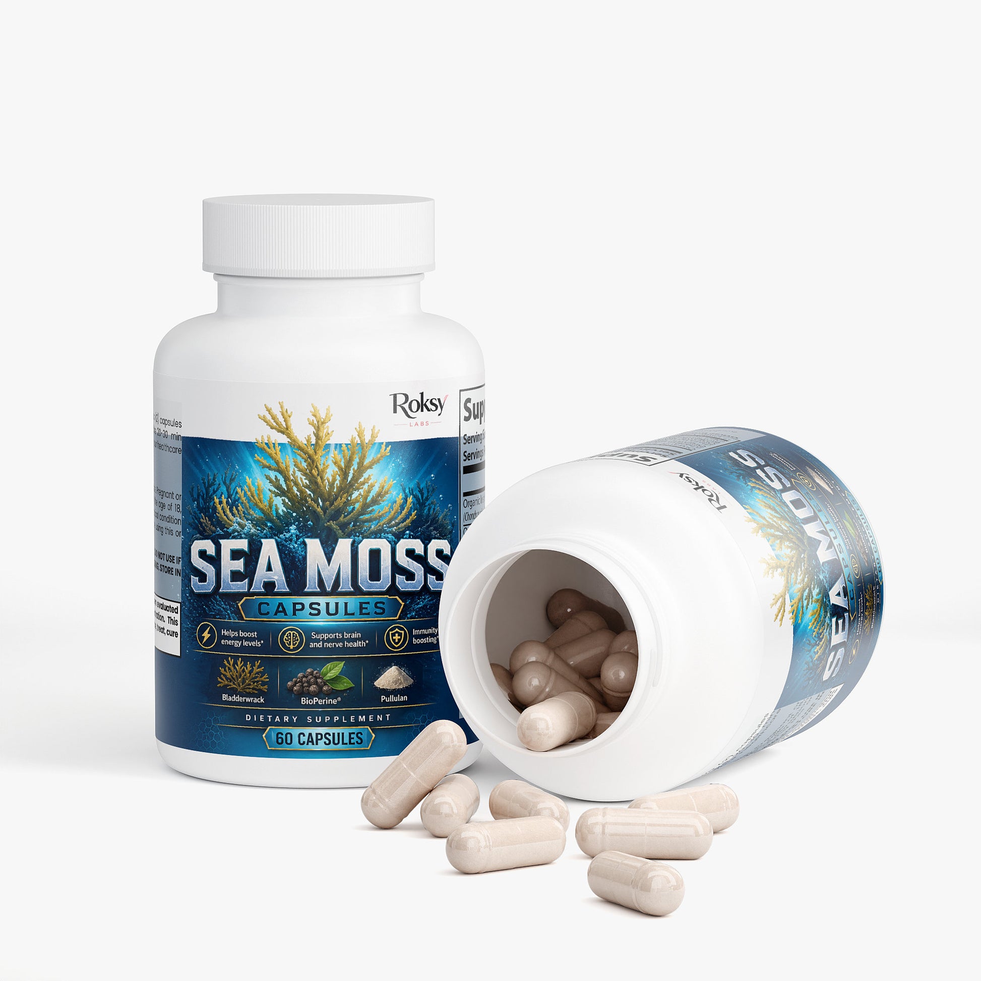 Roksy Sea Moss capsules 60 count dietary supplement for enhanced well-being