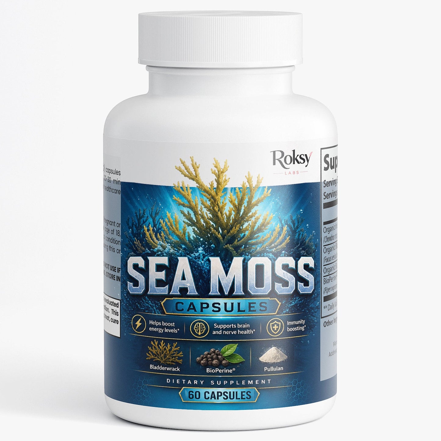 Roksy Sea Moss Capsules for dietary supplement with 60 capsules for enhanced health support