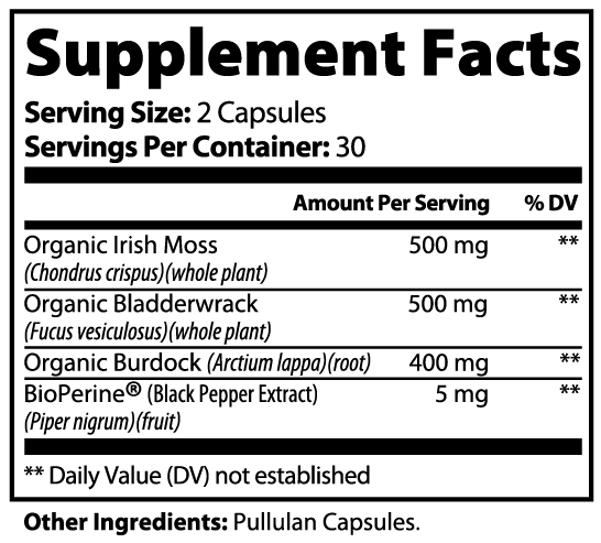 Roksy sea moss capsules 500mg with organic Irish moss and bladderwrack for nutritional support
