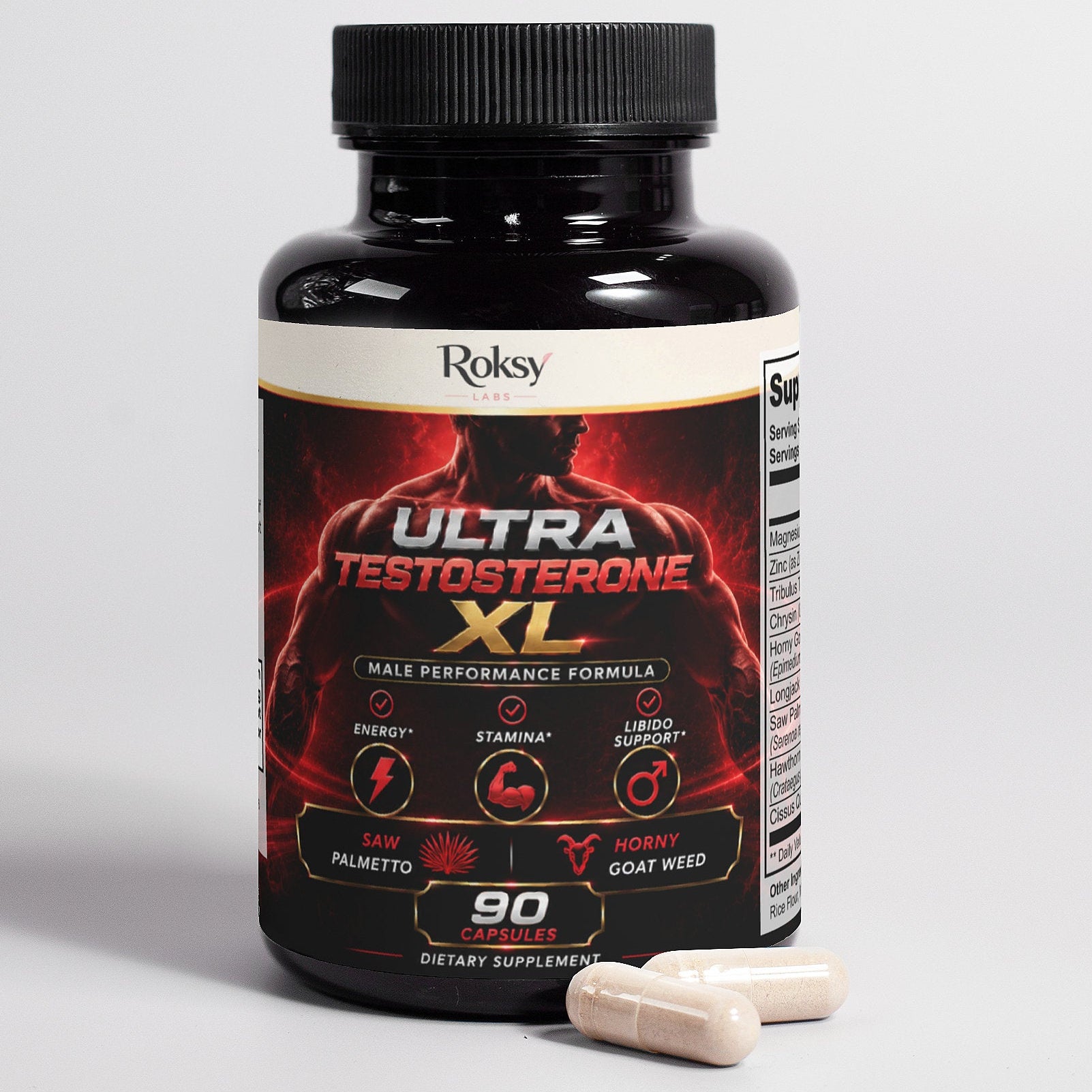 Roksy Ultra Testosterone XL 90 capsules testosterone booster for male performance and energy support