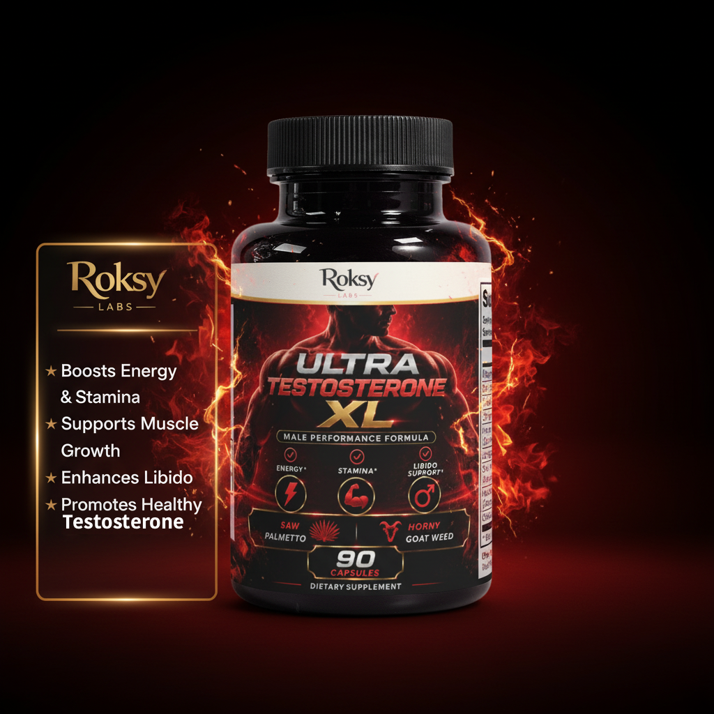 Roksy Ultra Testosterone XL 90 capsules dietary supplement for boosting energy and enhancing libido