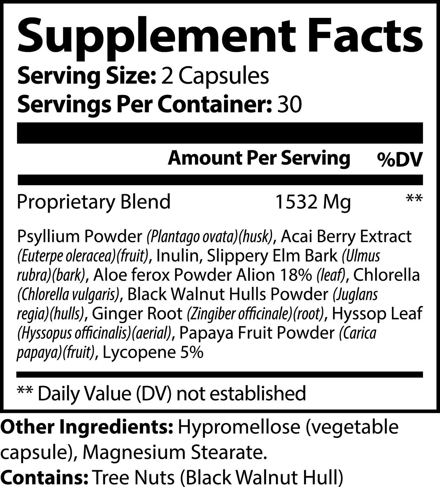 Roksy cleanse colon detox supplement facts label for digestive support capsules