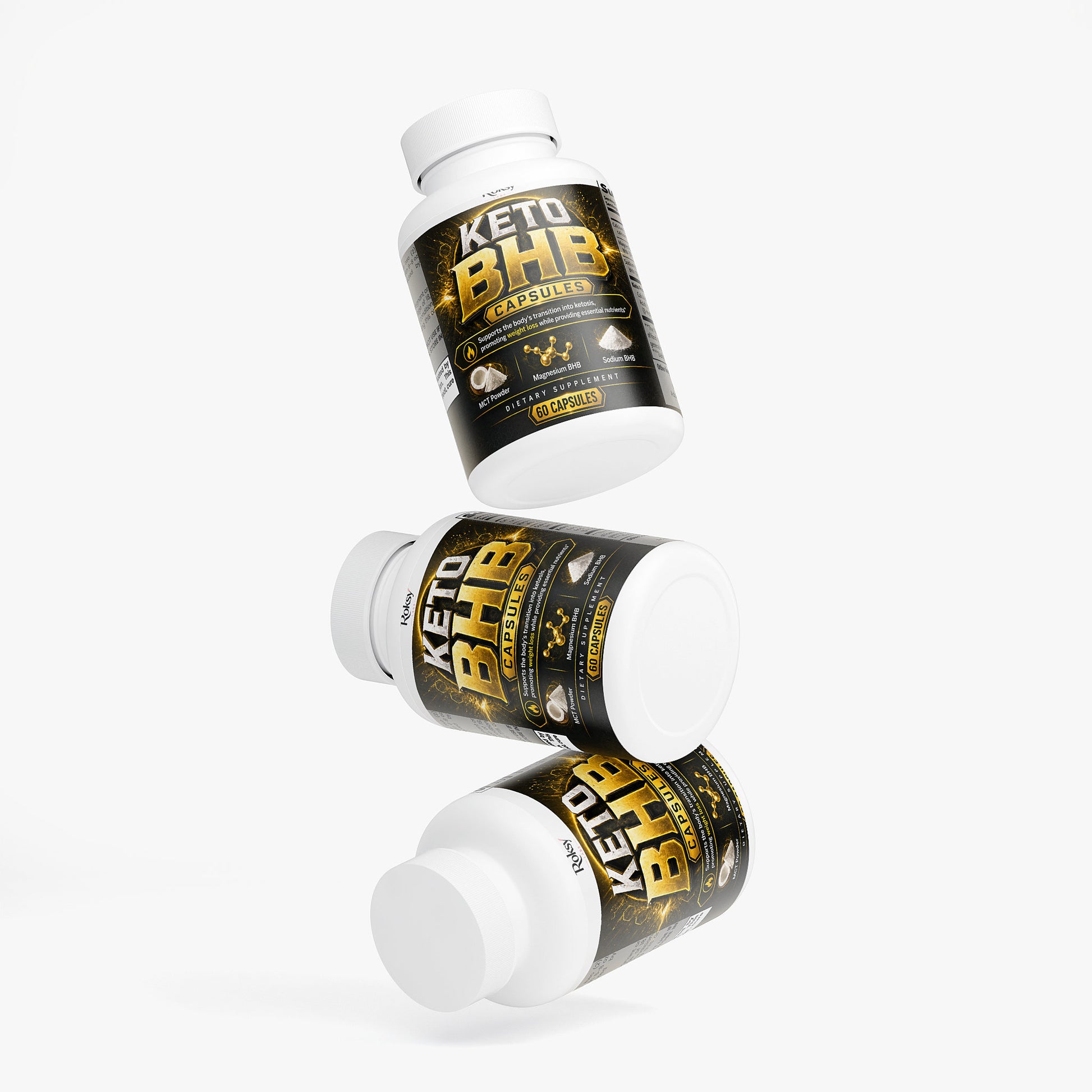 Roksy Keto BHB Capsules stacked for a supplement for keto diet enthusiasts