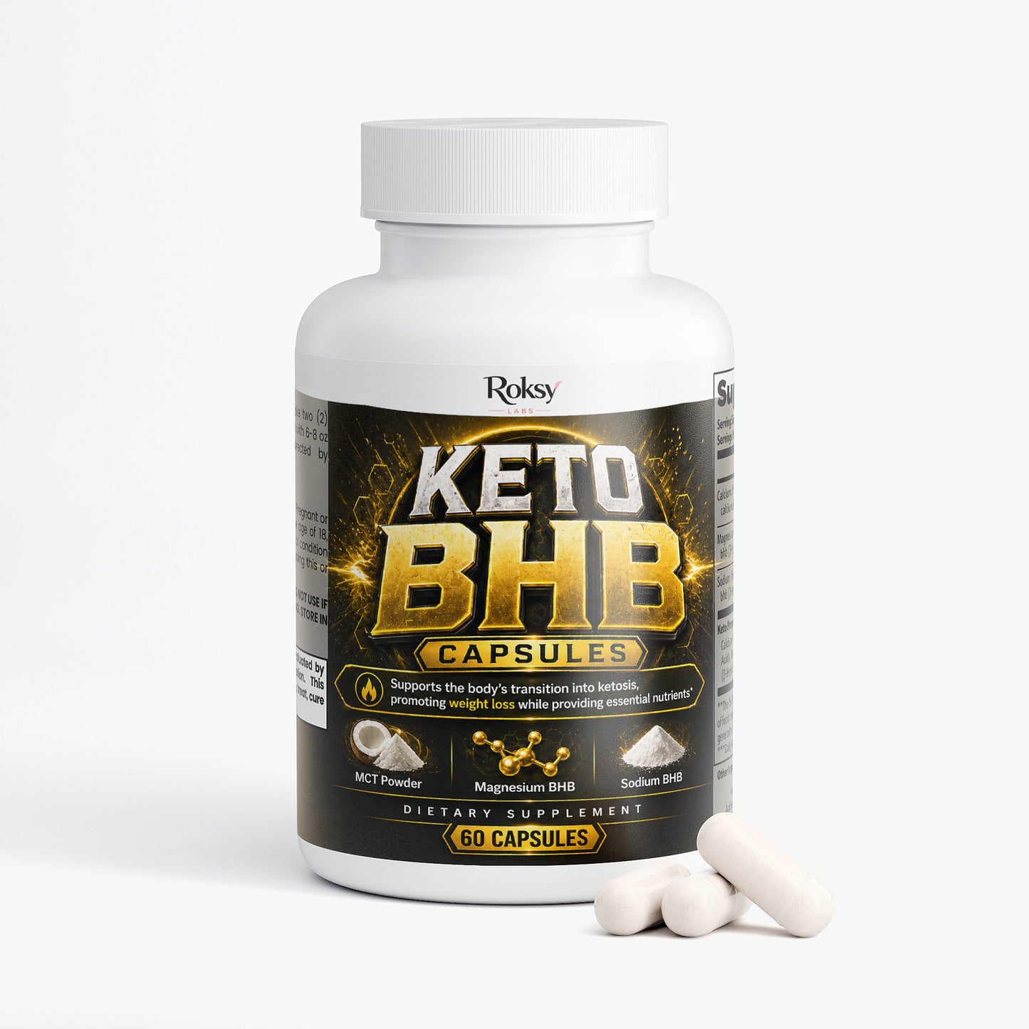 Roksy Keto BHB Capsules for enhanced energy and weight management, a supplement for keto enthusiasts