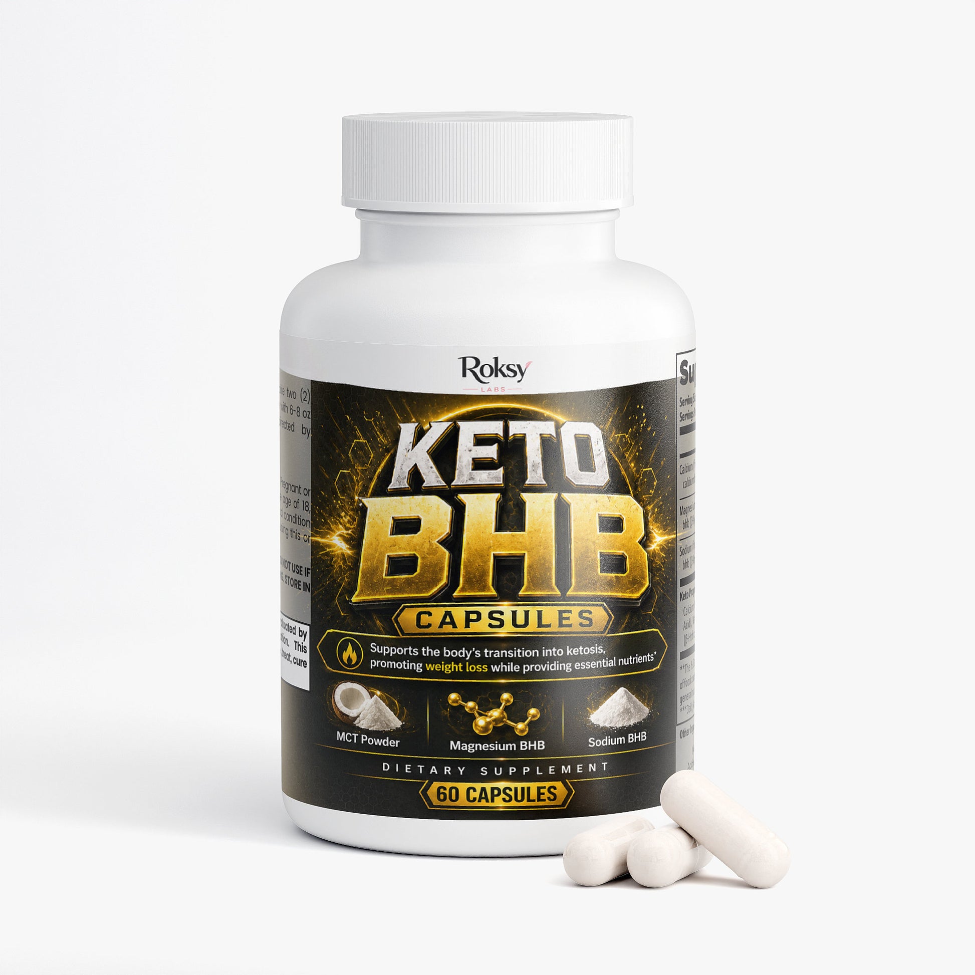 Roksy Keto BHB Capsules for enhanced energy and weight management, a supplement for keto enthusiasts