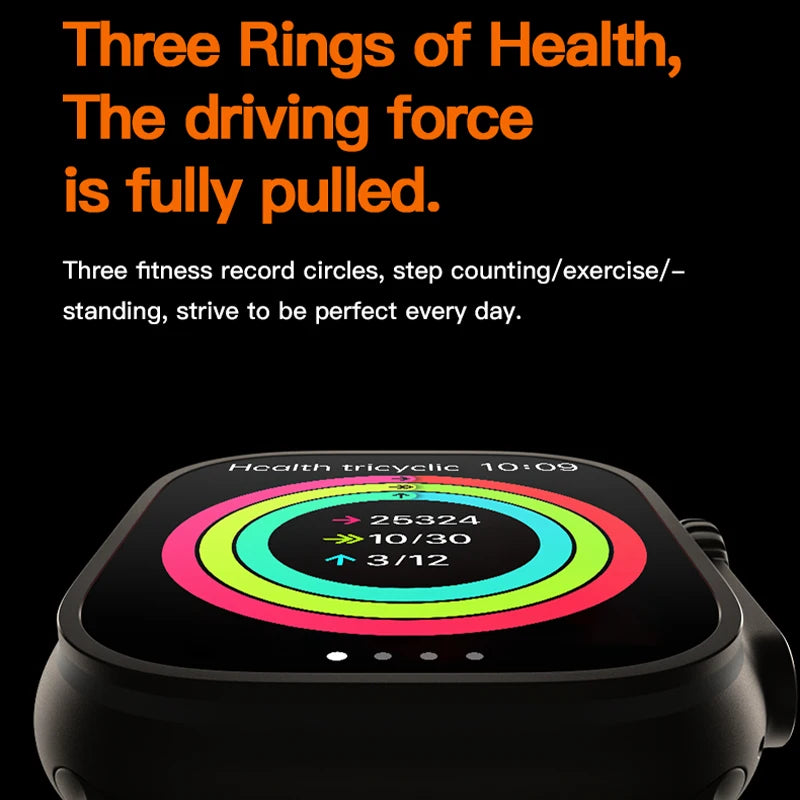 Roksy T1000 Ultra 7 smartwatch displaying three fitness record circles for step counting and exercise